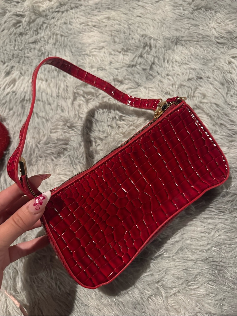 Urban Outfitters Red Croc-Embossed Mini Shoulder Bag